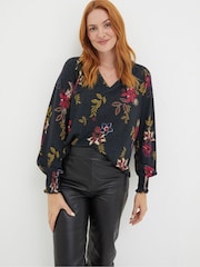 FatFace Black Florence Dotted Floral Top - Image 3 of 5