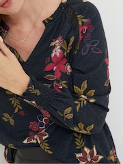 FatFace Black Florence Dotted Floral Top - Image 4 of 5