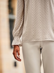 Sosandar Cream Chevron Textured High Neck Top - Image 5 of 5