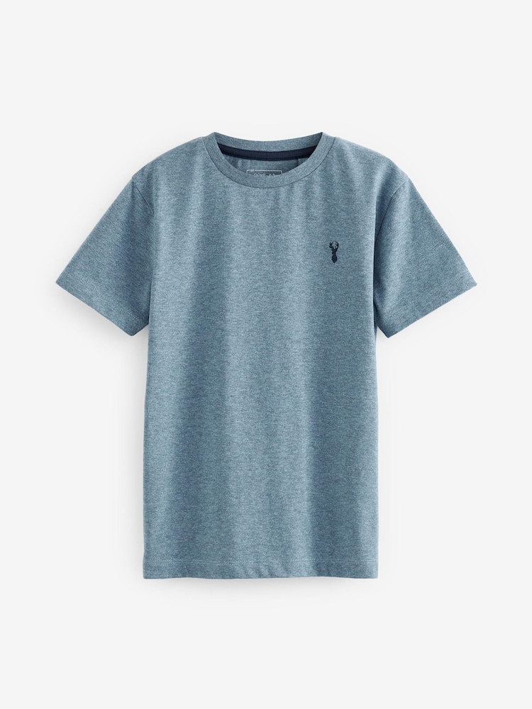 Sky Blue Textured Stag Embroidered Short Sleeve T-Shirt (3-16yrs) - Image 1 of 1
