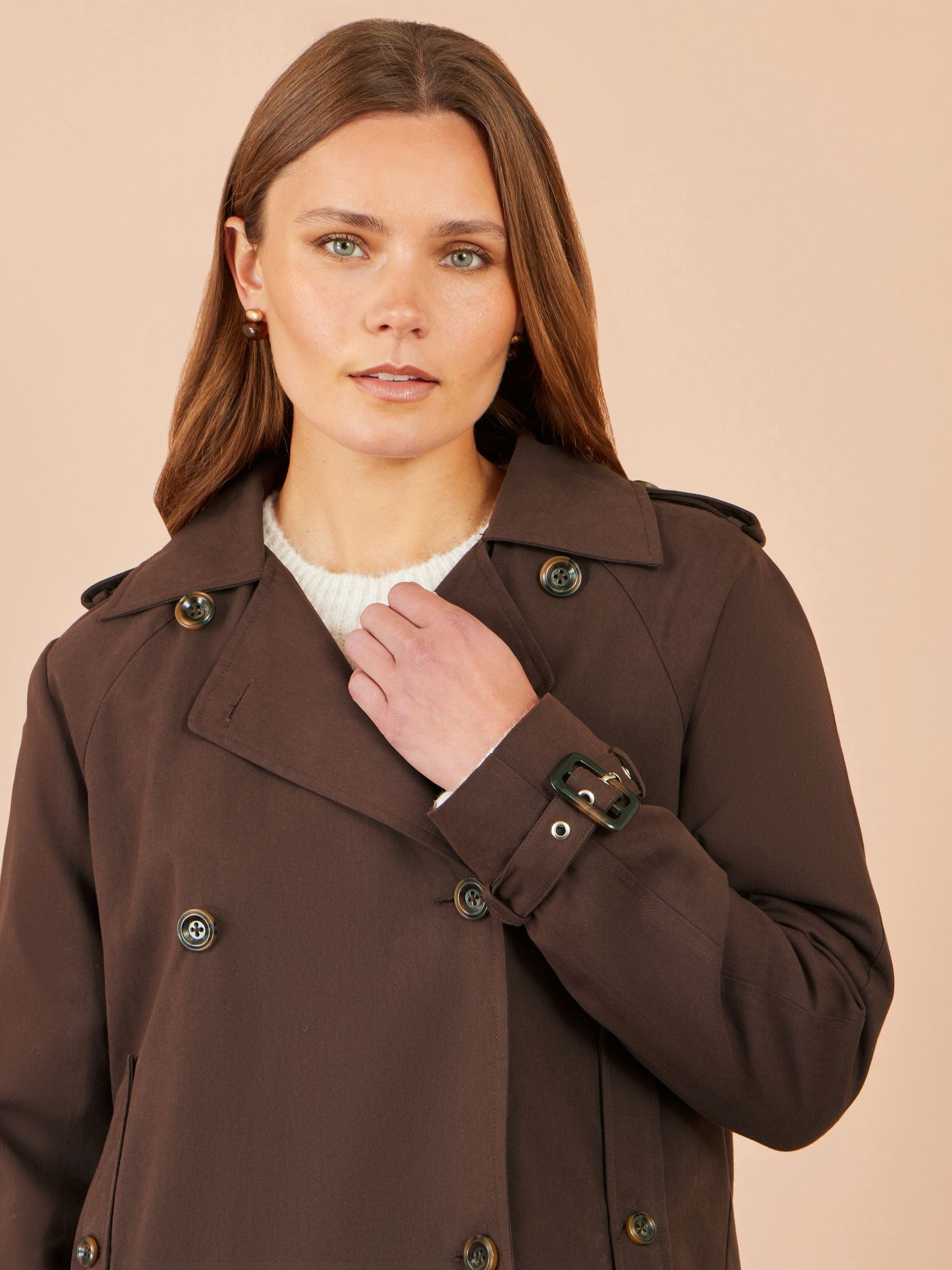 Buy Yumi Brown Cropped Trench Coat With Check Lining from Next Romania