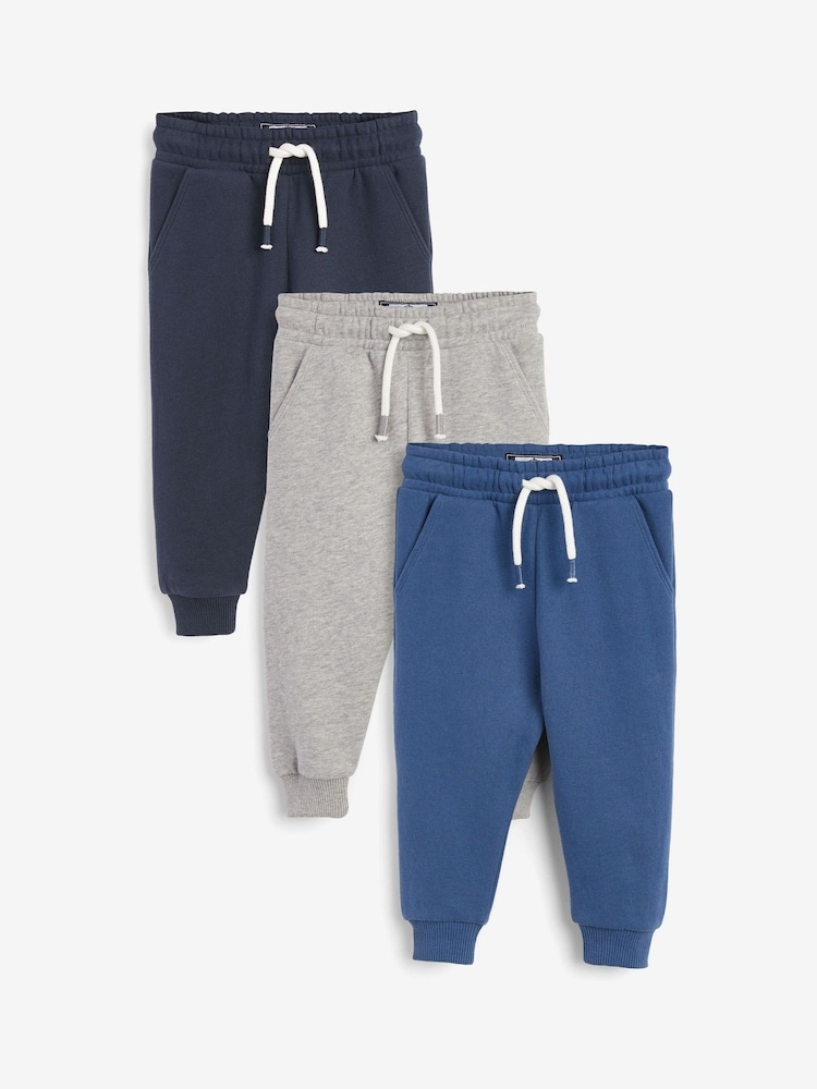 Blue/Grey/Navy Soft Touch Joggers 3 Pack (3mths-7yrs) - Image 1 of 6 Blue/Grey/Navy Soft Touch Joggers 3 Pack (3mths-7yrs) - Image 1 of 6