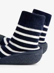 JoJo Maman Bébé Navy Blue Ecru Cream Stripe Boys' Stripe Indoor Outdoor Slipper Socks - Image 4 of 4