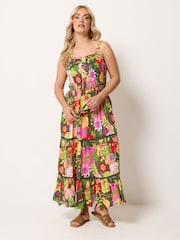 Yours Curve Green Shirred Placket Dress - Image 2 of 5