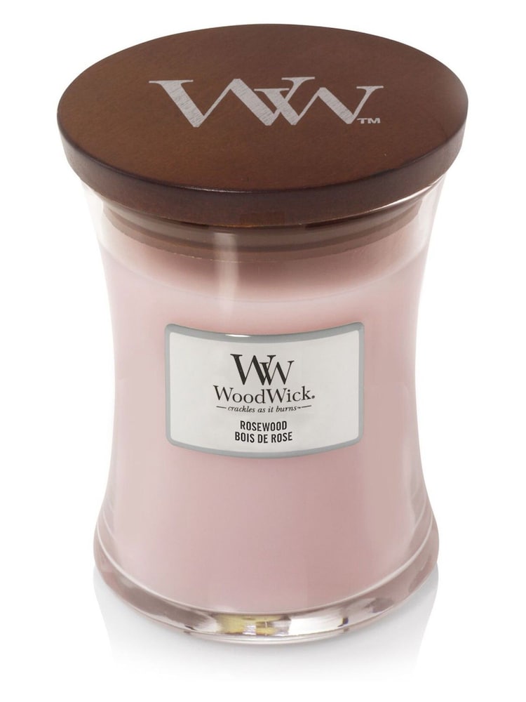Woodwick Pink Medium Hourglass Scented Candle with Crackle Wick Rosewood - Image 2 of 3