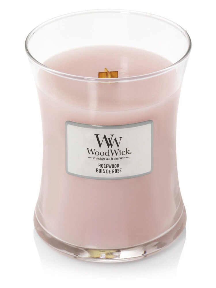Woodwick Pink Medium Hourglass Scented Candle with Crackle Wick Rosewood - Image 3 of 3