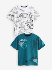 Zelenomodra/bela grafiti - Grafični kratek rokav; s kratkimi rokavi majica 2 Pack (3-16yrs) - Slika 1 iz 2