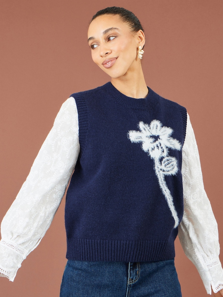 Azul - Yumi Knitted Flower Sleeveless Jumper Vest - Imagen 1 de 4 Azul - Yumi Knitted Flower Sleeveless Jumper Vest - Imagen 1 de 4
