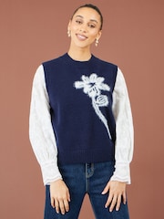 Azul - Yumi Knitted Flower Sleeveless Jumper Vest - Imagen 3 de 4
