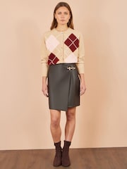 Yumi Brown Faux Leather Wrap Mini Skirt - Image 1 of 3