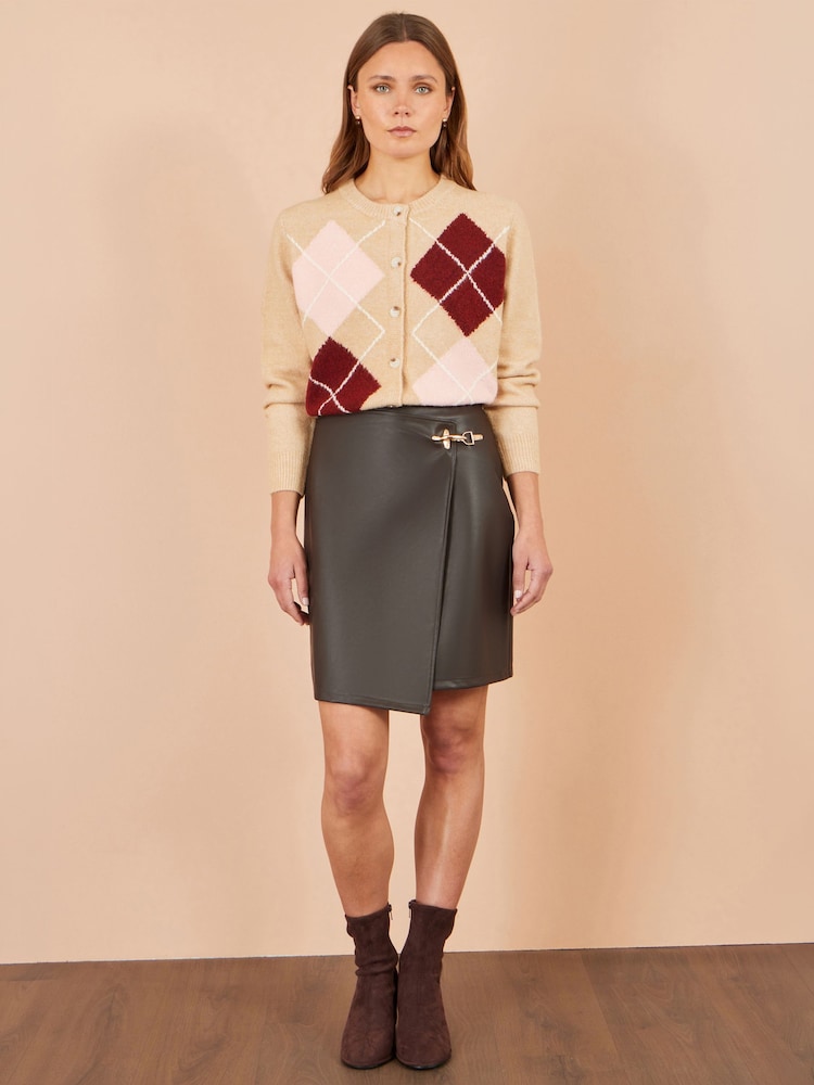 Yumi Brown Faux Leather Wrap Mini Skirt - Image 1 of 3 Yumi Brown Faux Leather Wrap Mini Skirt - Image 1 of 3
