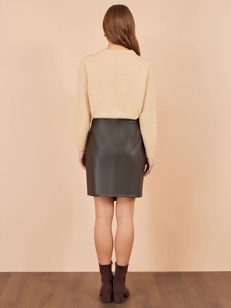 Yumi Brown Faux Leather Wrap Mini Skirt - Image 2 of 3 Yumi Brown Faux Leather Wrap Mini Skirt - Image 2 of 3