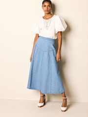 Mid Blue Panelled Denim Maxi Skirt - Image 1 of 7