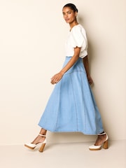 Mid Blue Panelled Denim Maxi Skirt - Image 2 of 7