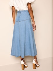 Mid Blue Panelled Denim Maxi Skirt - Image 4 of 7