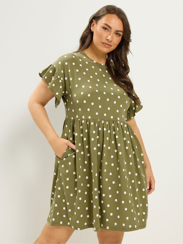 Yours Curve Green Frill Sleeve Tunic Dress - Image 1 of 5 Yours Curve Green Frill Sleeve Tunic Dress - Image 1 of 5