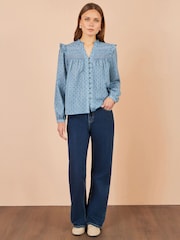 Yumi Blue Cotton Lace Detail Shirt - Image 2 of 4