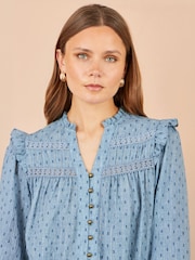 Yumi Blue Cotton Lace Detail Shirt - Image 3 of 4
