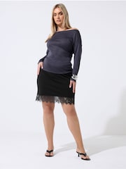 Yours Curve Black Limited Lace Hem Skirt - Image 2 of 5
