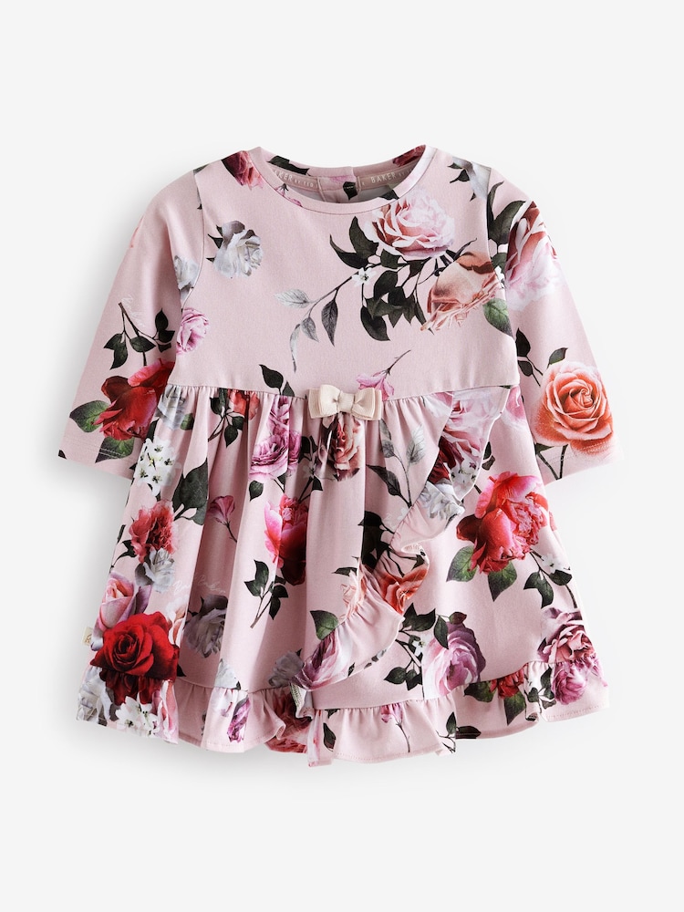Baker by Ted Baker Pink Floral Print Ruffle Frill Hem Dress - Slika 1 iz 6