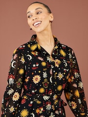 Yumi Black Cosmic Midi Shirt Dress - Image 3 of 5