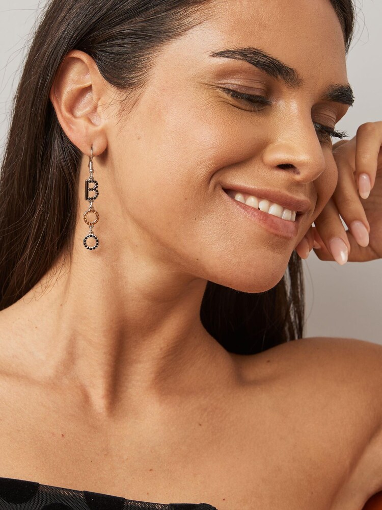 Orange/Black Halloween Boo Drop Earrings - Image 1 of 3