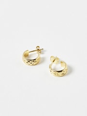 Oliver Bonas Gold Tone Sarah Floral Vintage Engraving Hoop Earrings - Image 1 of 5