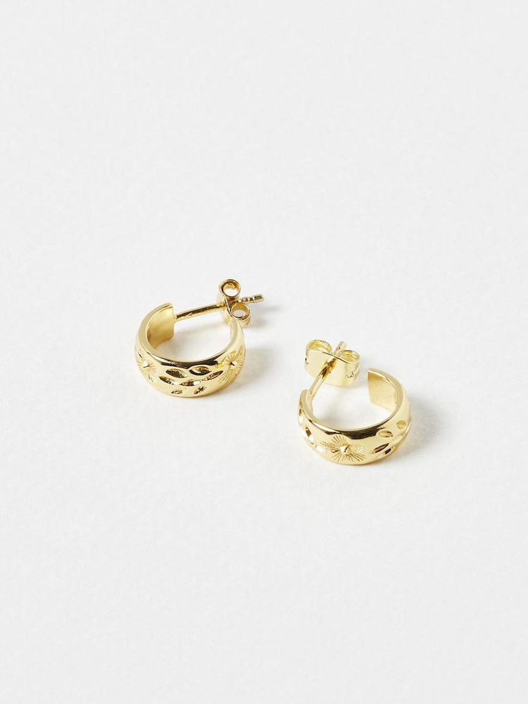 Oliver Bonas Gold Tone Sarah Floral Vintage Engraving Hoop Earrings - Image 1 of 5