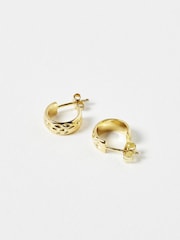 Oliver Bonas Gold Tone Sarah Floral Vintage Engraving Hoop Earrings - Image 3 of 5
