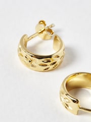 Oliver Bonas Gold Tone Sarah Floral Vintage Engraving Hoop Earrings - Image 4 of 5