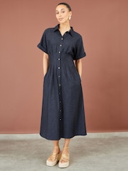 Yumi Blue Stretch Midi Shirt Dress - Image 1 of 5