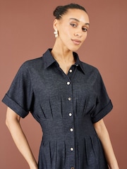 Yumi Blue Stretch Midi Shirt Dress - Image 3 of 5