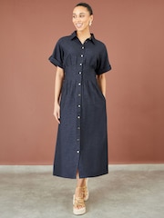 Yumi Blue Stretch Midi Shirt Dress - Image 5 of 5