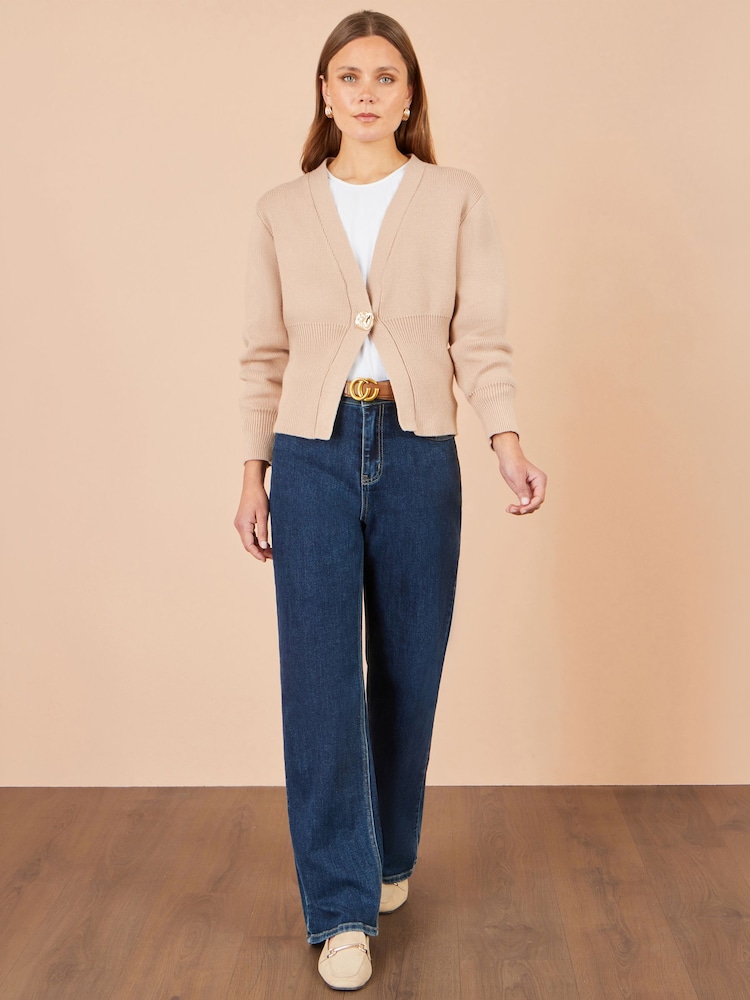 Yumi Natural Knitted Button Cardigan - Image 2 of 4 Yumi Natural Knitted Button Cardigan - Image 2 of 4