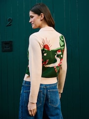 Yumi Natural Fox Scene Knitted Box Cardigan - Image 4 of 5