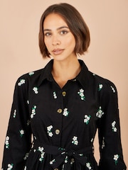 Yumi Black Daisy Embroidered Cord Shirt Dress - Image 3 of 5