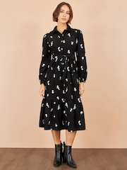 Yumi Black Daisy Embroidered Cord Shirt Dress - Image 4 of 5