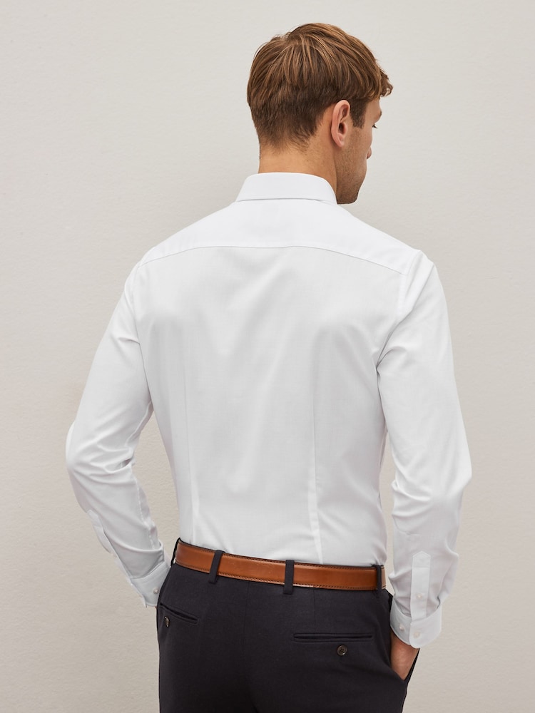 White Regular Fit Easy Care Textured Single Cuff Smart Shirt - Image 3 of 8