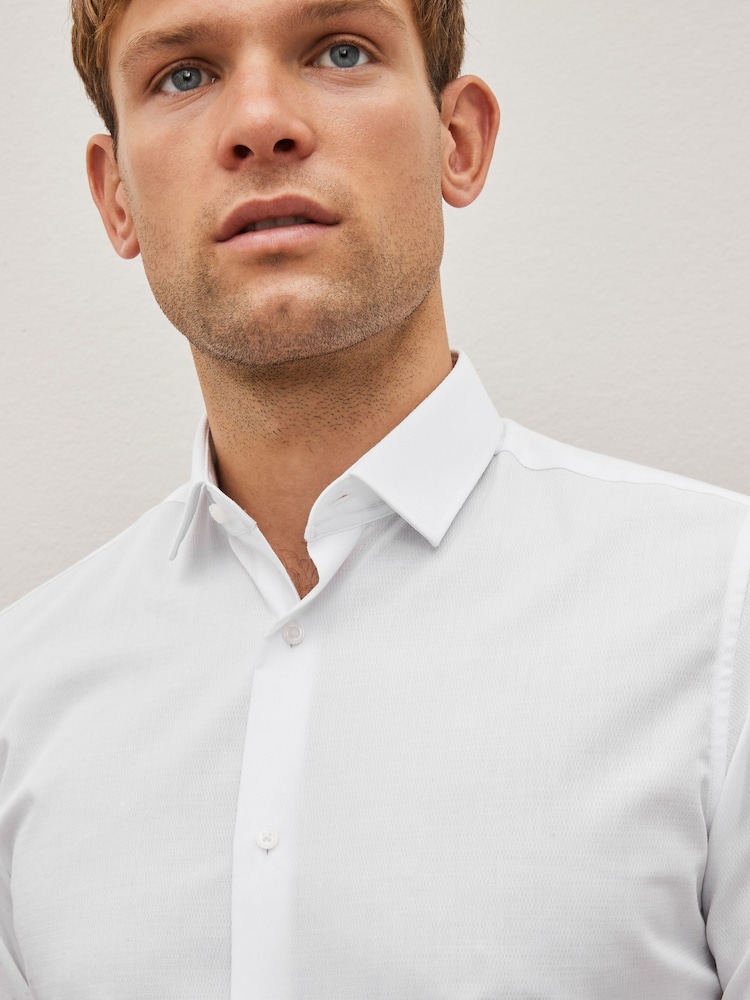 White Regular Fit Easy Care Textured Single Cuff Smart Shirt - Image 4 of 8