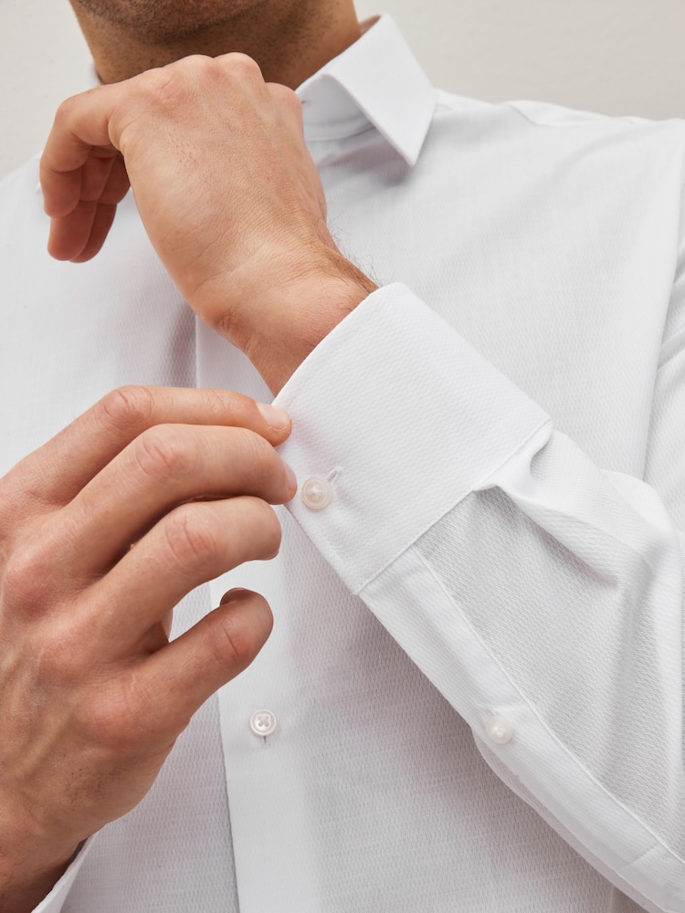 White Regular Fit Easy Care Textured Single Cuff Smart Shirt - Image 5 of 8