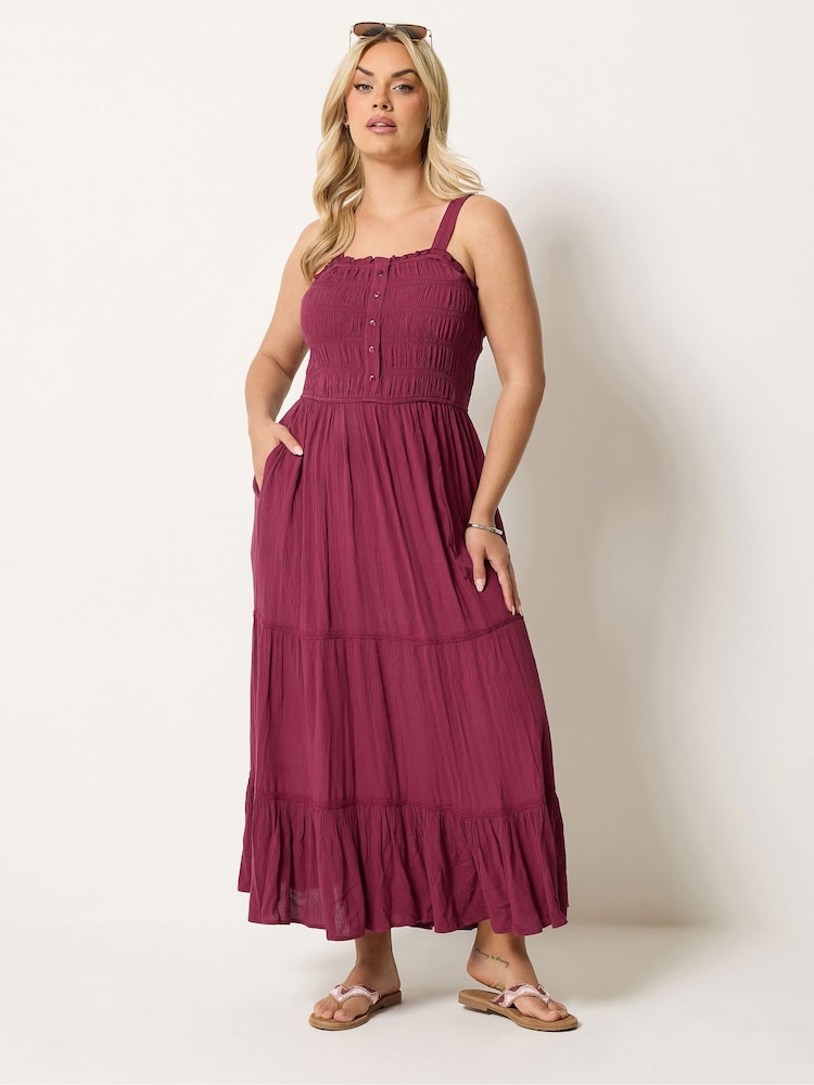 Yours Curve Red Shirred Placket Dress - Image 2 of 5