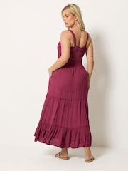 Yours Curve Red Shirred Placket Dress - Image 3 of 5