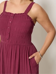 Yours Curve Red Shirred Placket Dress - Image 4 of 5