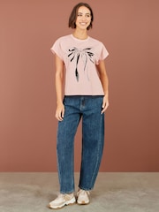 Yumi Pink Bow T-Shirt With Lace - Image 2 of 5