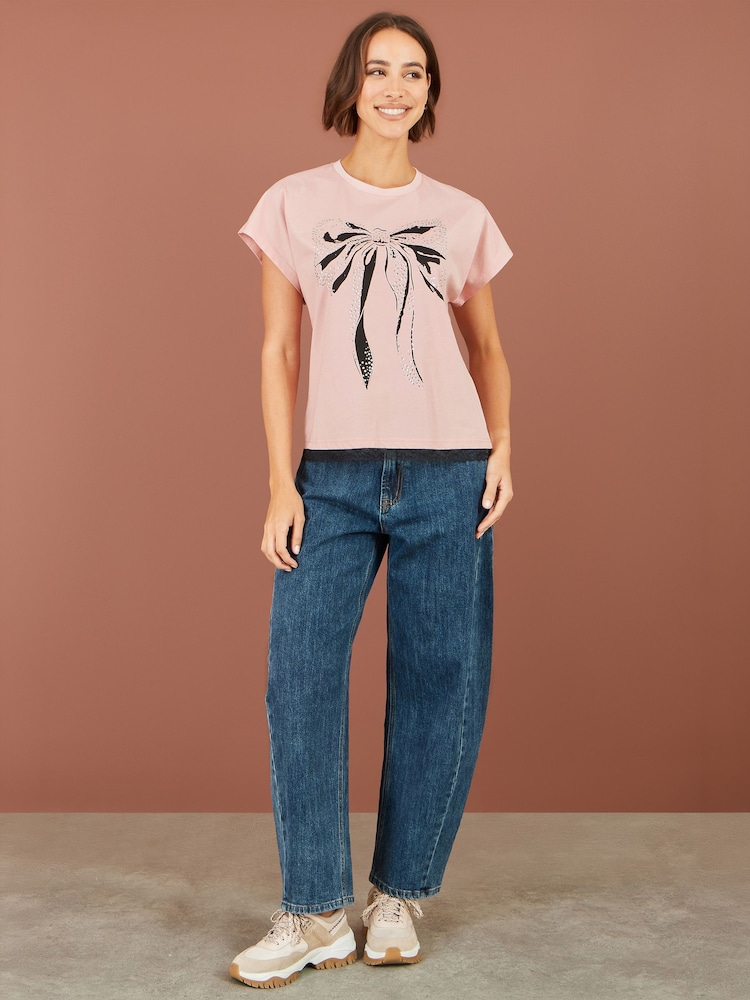 Yumi Pink Bow T-Shirt With Lace - Image 2 of 5 Yumi Pink Bow T-Shirt With Lace - Image 2 of 5