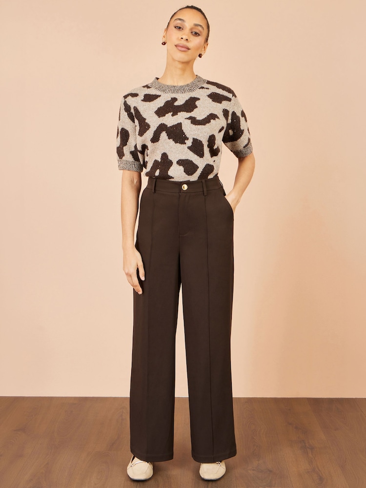 Yumi Brown Wide Leg Stretch Trousers - Image 1 of 4 Yumi Brown Wide Leg Stretch Trousers - Image 1 of 4