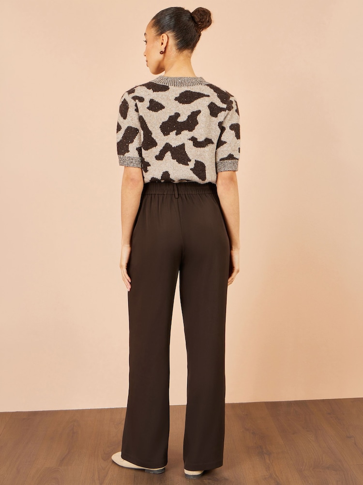 Yumi Brown Wide Leg Stretch Trousers - Image 2 of 4 Yumi Brown Wide Leg Stretch Trousers - Image 2 of 4