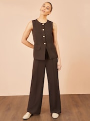 Yumi Brown Wide Leg Stretch Trousers - Image 3 of 4