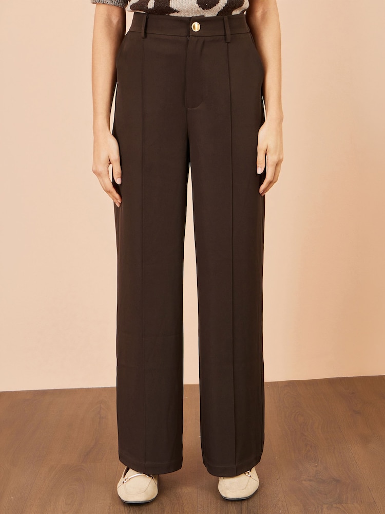 Yumi Brown Wide Leg Stretch Trousers - Image 4 of 4 Yumi Brown Wide Leg Stretch Trousers - Image 4 of 4