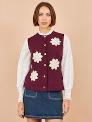 Yumi Red Flower Appliqué Knit Waistcoat - Image 1 of 4